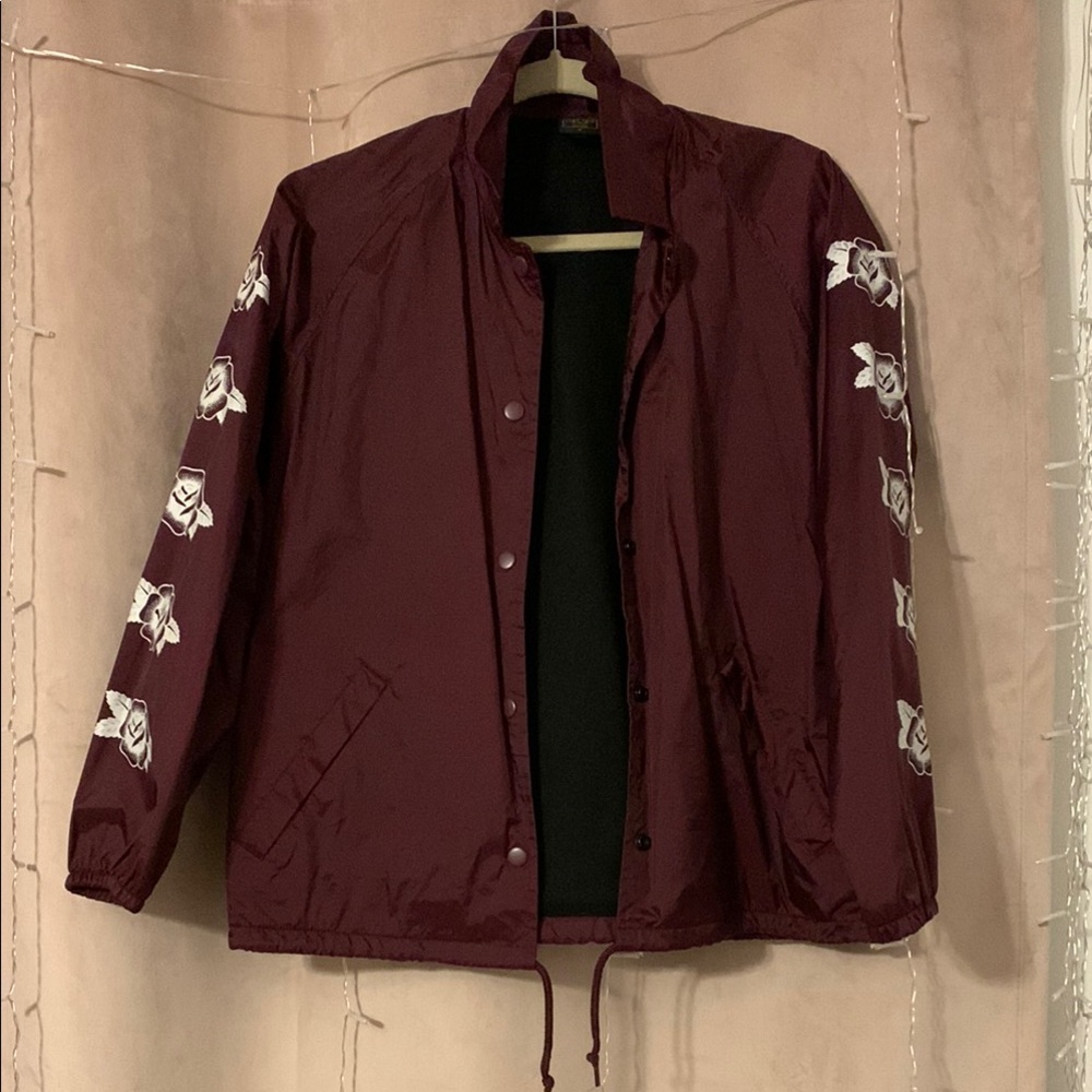 Obey Burgundy Jacket with White Rose Embroidery